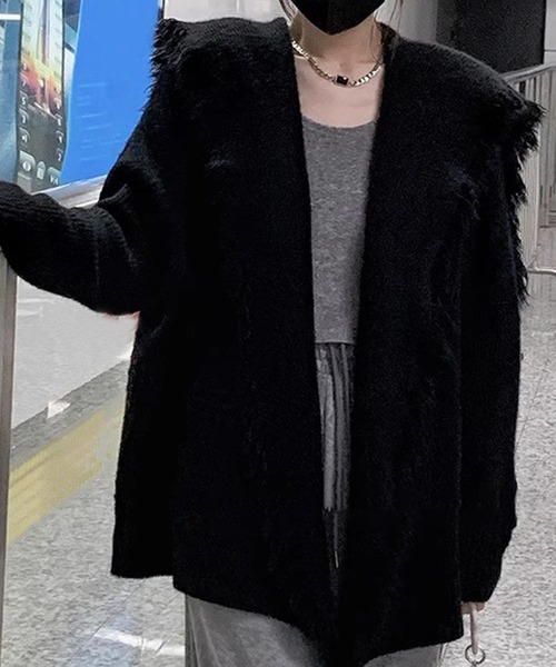 フリンジ付きブラックカーディガン Jasmine Grandiflorum（ジャスミングランディフローラム