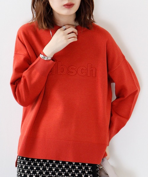 【レッド】エンボス加工ウールライククルーネックニットプルオーバー <NATIVE> (MENS) EGLANTINE（エグランティーヌ） ニット セーター エンボス加工プル