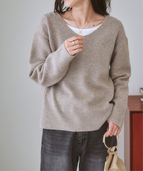 ニッセン（nissen） ニット セーター 洗えるウール調Vネックニット