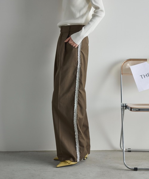 パンツ yon THE Yon パンツ ストライプベルトタックパンツ レディース