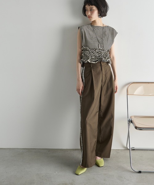 THE Yon スラックス パンツ グリッターフリンジサイドライン