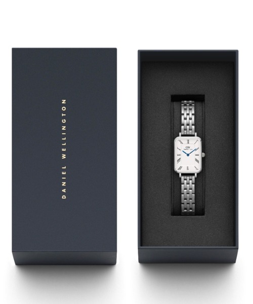 Daniel Wellington 腕時計 シルバー スクエア ブルースチール針 quadro 腕時計 Quadro Roman 青針 リンクウォッチ レディース腕時計
