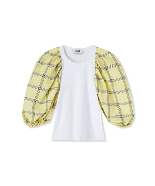 tシャツ マキシチェク パフスリーブTシャツ レディース