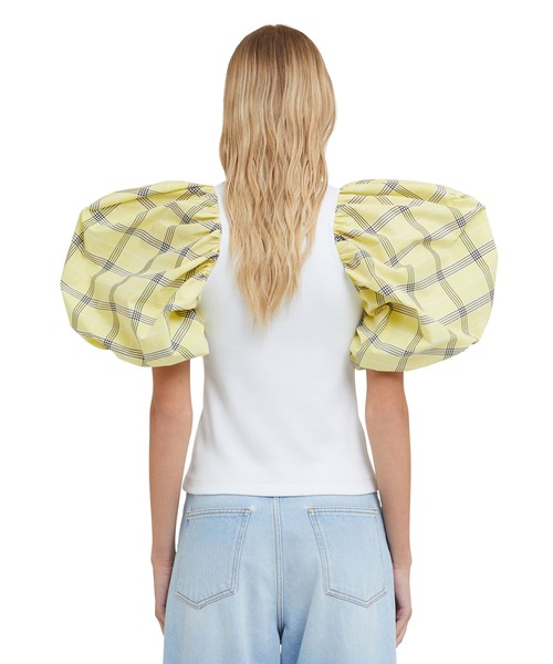 MSGM tシャツ マキシチェク パフスリーブTシャツ レディース