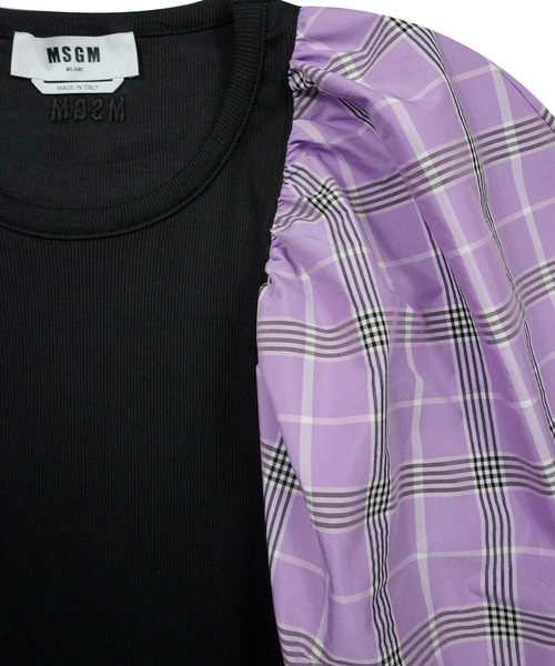 MSGM tシャツ マキシチェク パフスリーブTシャツ レディース