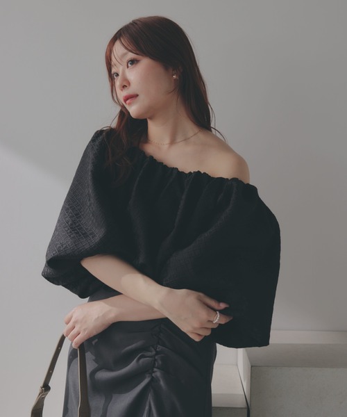 ECREL ブラウス シャツ サテンジャガードバルーントップス