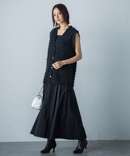 ベスト ジレ フェザーミックスニットジレ「手洗い可能」 レディース LAUTREAMONT ベスト ジレ フェザーミックスニットジレ「手洗い