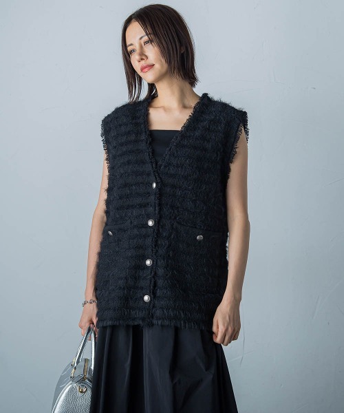 ベスト ジレ フェザーミックスニットジレ「手洗い可能」 レディース LAUTREAMONT ベスト ジレ フェザーミックスニットジレ「手洗い