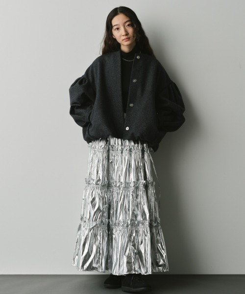 PERNA バルーンショートコート チャコールグレーウールコート