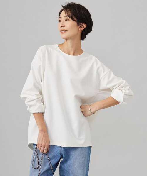 tシャツ 「洗える」ジョーゼットジャージー 異素材コンビプルオーバー レディース