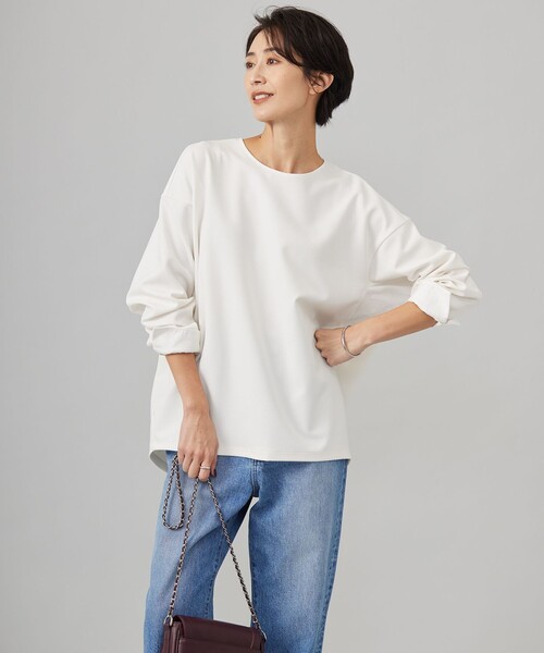 【洗える】ジョーゼットジャージー 異素材コンビプルオーバー ICB tシャツ 「洗える」ジョーゼットジャージー 異素材コンビ