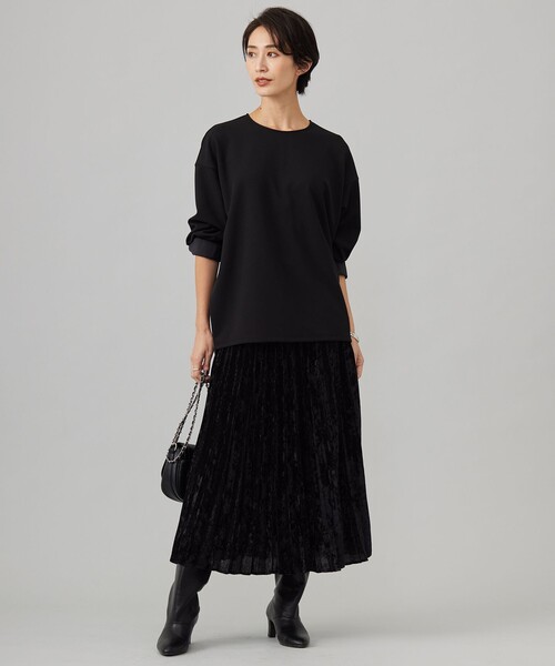 【洗える】ジョーゼットジャージー 異素材コンビプルオーバー ICB tシャツ 「洗える」ジョーゼットジャージー 異素材コンビ