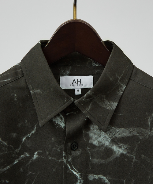  ユベントス 総柄シャツ ブラック 2XL AH ABAHOUSE シャツ 「AH ABAHOUSE」アブストラクト柄 総柄 長袖シャツ