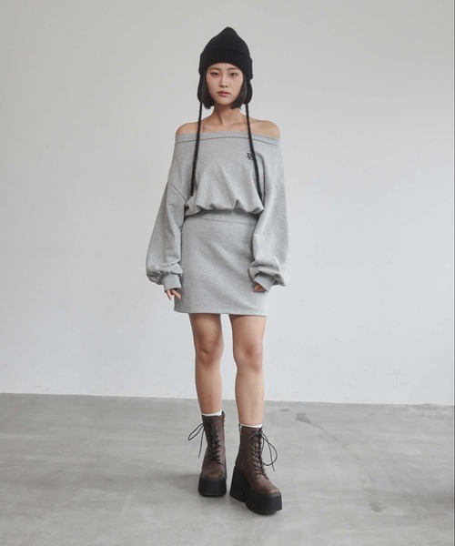 MSGM サイドフリル スウェットワンピース ENVYM ワンピース オフショルスウェットワンピース : ZOZOTOWN