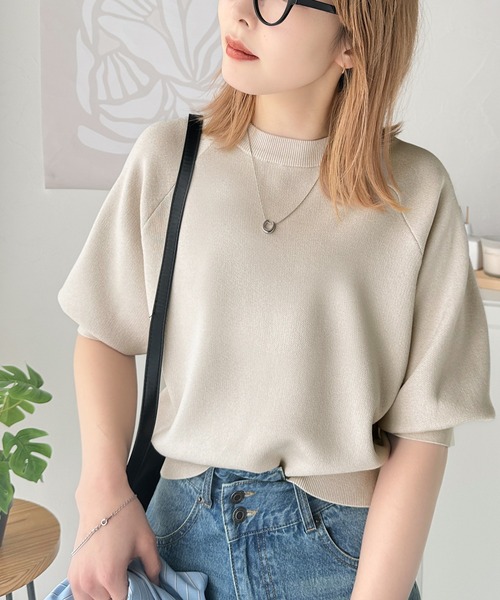 tシャツ 抜け感のある洗練デザイン。ラグランコンパクトスウェット風ニットT(半袖） レディース | classicalelf | 04