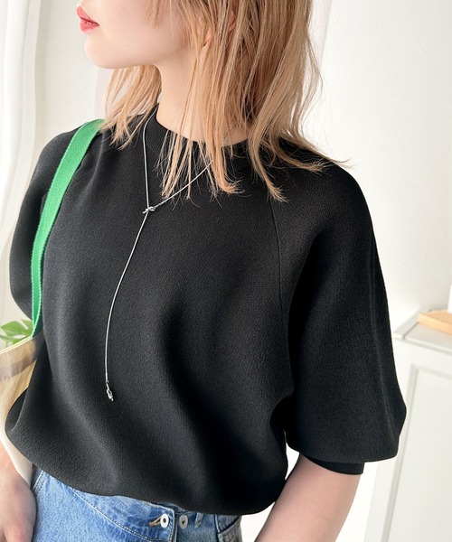 tシャツ 抜け感のある洗練デザイン。ラグランコンパクトスウェット風ニットT(半袖） レディース | classicalelf | 02