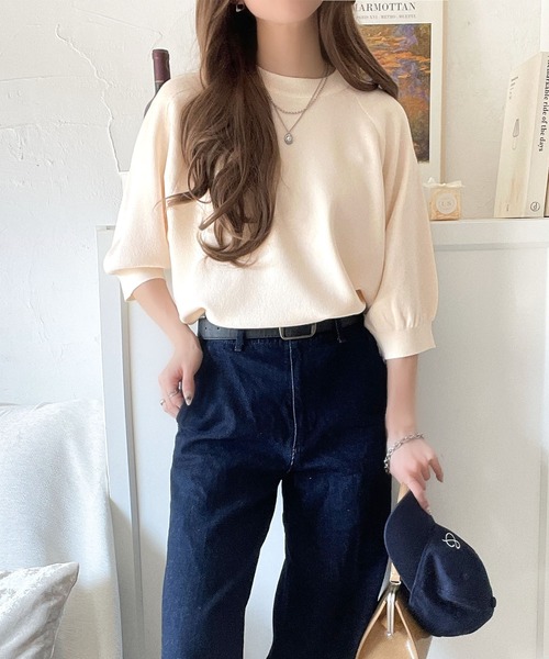 tシャツ 抜け感のある洗練デザイン。ラグランコンパクトスウェット風ニットT(半袖） レディース | classicalelf | 10