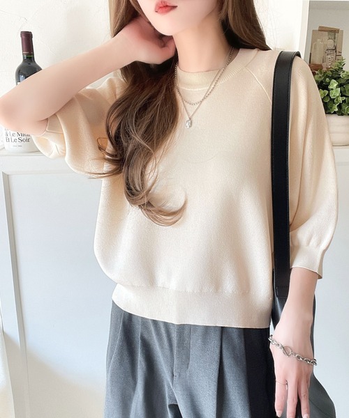 tシャツ 抜け感のある洗練デザイン。ラグランコンパクトスウェット風ニットT(半袖） レディース | classicalelf | 13