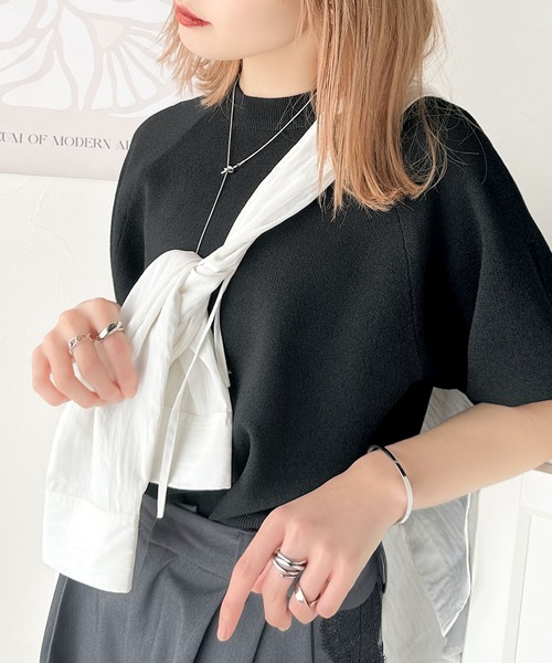 tシャツ 抜け感のある洗練デザイン。ラグランコンパクトスウェット風ニットT(半袖） レディース | classicalelf | 18
