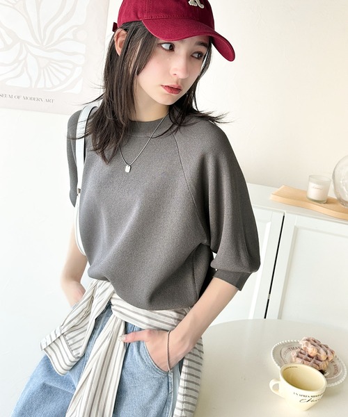 tシャツ 抜け感のある洗練デザイン。ラグランコンパクトスウェット風ニットT(半袖） レディース | classicalelf | 23