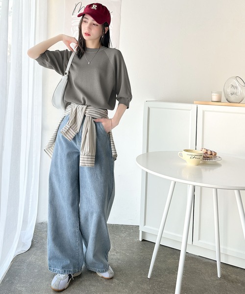 tシャツ 抜け感のある洗練デザイン。ラグランコンパクトスウェット風ニットT(半袖） レディース | classicalelf | 25