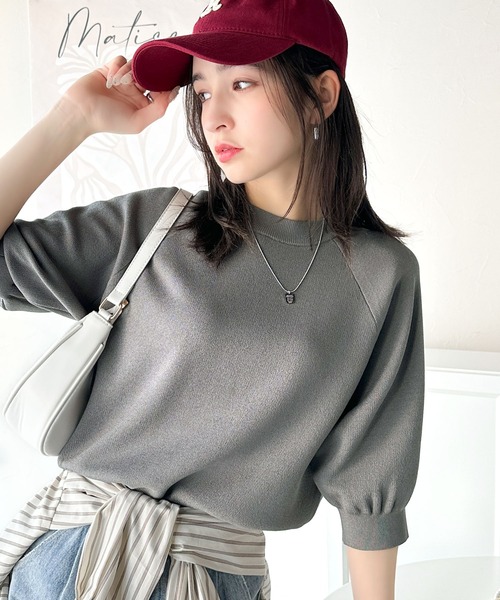 tシャツ 抜け感のある洗練デザイン。ラグランコンパクトスウェット風ニットT(半袖） レディース | classicalelf | 24