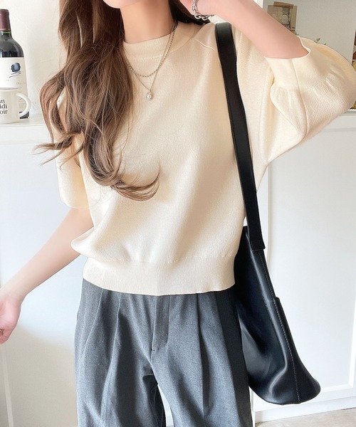 tシャツ 抜け感のある洗練デザイン。ラグランコンパクトスウェット風ニットT(半袖） レディース | classicalelf | 12