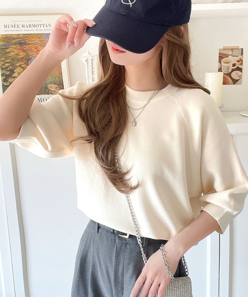tシャツ 抜け感のある洗練デザイン。ラグランコンパクトスウェット風ニットT(半袖） レディース | classicalelf | 11