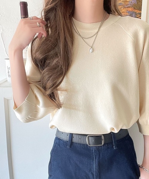 tシャツ 抜け感のある洗練デザイン。ラグランコンパクトスウェット風ニットT(半袖） レディース | classicalelf | 08