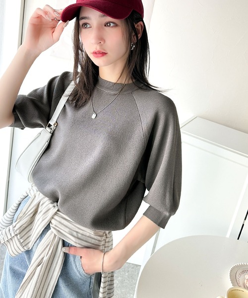 tシャツ 抜け感のある洗練デザイン。ラグランコンパクトスウェット風ニットT(半袖） レディース | classicalelf | 22