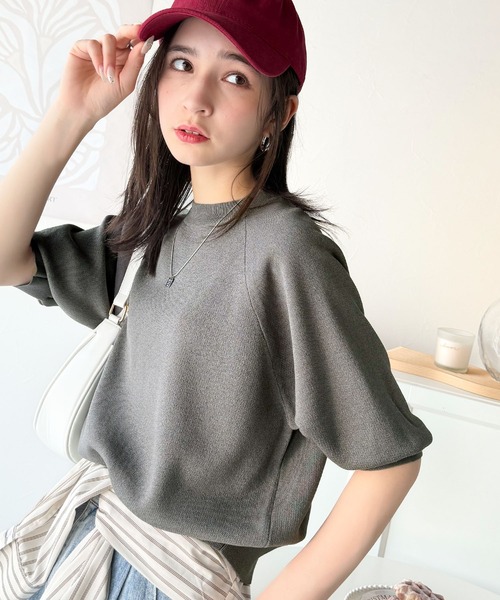 tシャツ 抜け感のある洗練デザイン。ラグランコンパクトスウェット風ニットT(半袖） レディース | classicalelf | 21