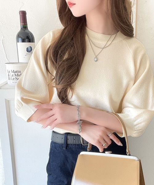 tシャツ 抜け感のある洗練デザイン。ラグランコンパクトスウェット風ニットT(半袖） レディース | classicalelf | 07