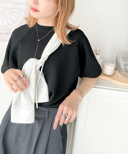tシャツ 抜け感のある洗練デザイン。ラグランコンパクトスウェット風ニットT(半袖） レディース | classicalelf | 20