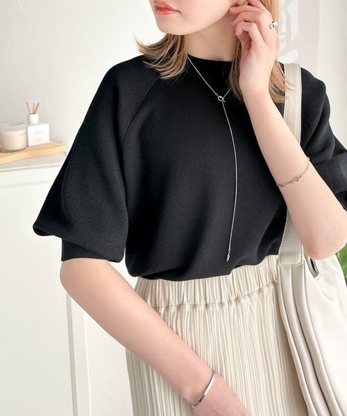 tシャツ 抜け感のある洗練デザイン。ラグランコンパクトスウェット風ニットT(半袖） レディース | classicalelf | 16