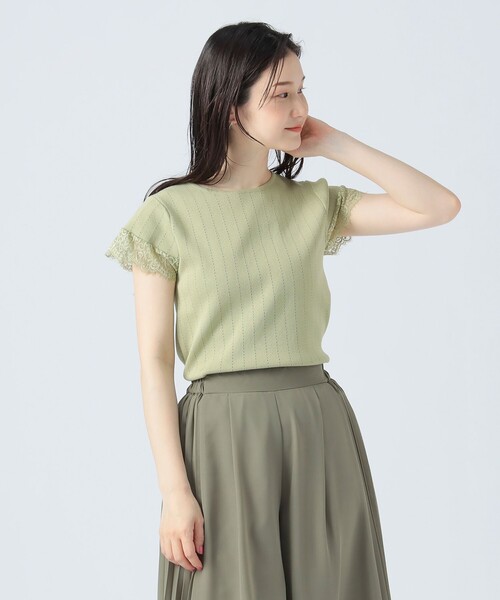 BEAMS HEART ニット セーター 「4色展開」袖レース アイレット
