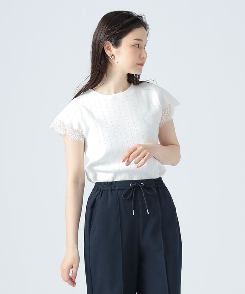 BEAMS HEART ニット セーター 「4色展開」袖レース アイレット