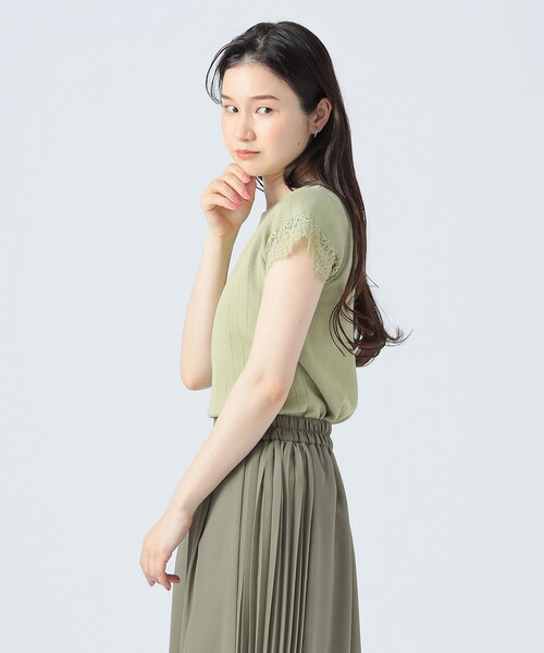 BEAMS HEART ニット セーター 「4色展開」袖レース アイレット