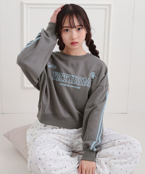 tシャツ プリーツレース切替えプルオーバー レディース PINK-latte tシャツ ミニ裏レースライン短丈プルオーバー キッズ
