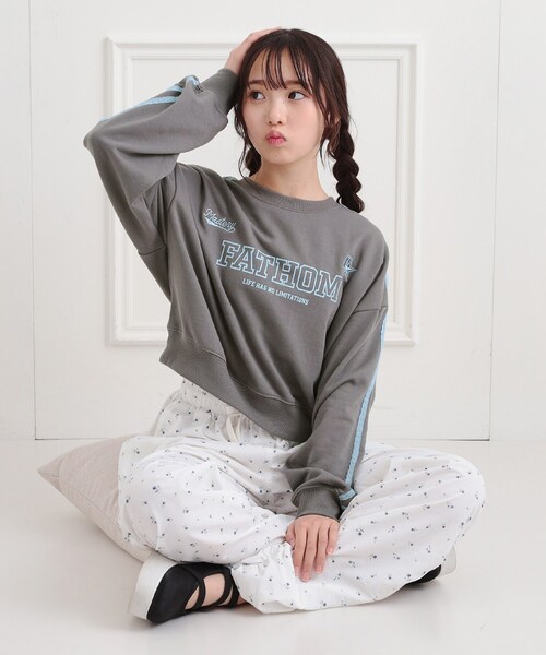PINK-latte tシャツ ミニ裏レースライン短丈プルオーバー キッズ