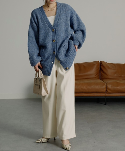 「RANAN」 ニットカーディガン LL ライトブルー レディース_画像3