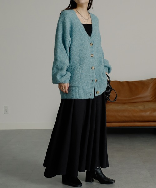 「RANAN」 ニットカーディガン LL ライトブルー レディース_画像4