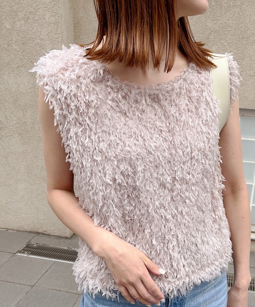 美品✦ROSEBUD シャギーベスト F アイボリー ジレ 重ね着