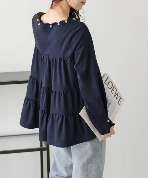 SUGAR BISKET tシャツ スカラップパールネック ティアードプル