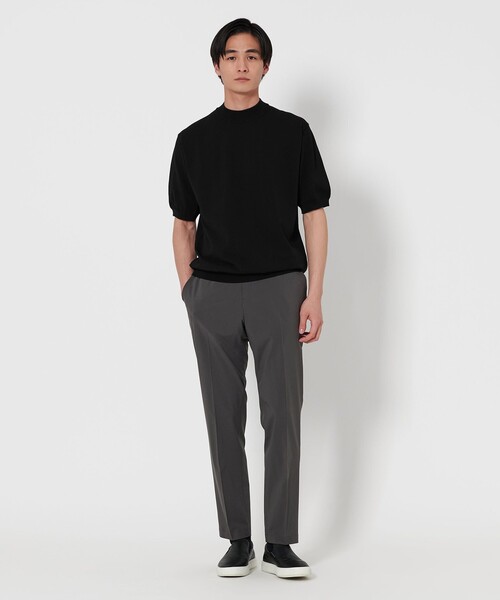 ショートスリーブモックネックニットUA COZY―ウォッシャブル、抗菌防臭 ショートスリーブ モックネックニット UA COZY ーウォッシャブル