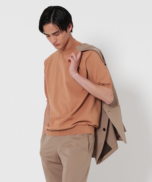 ショートスリーブモックネックニットUA COZY―ウォッシャブル、抗菌防臭 ショートスリーブ モックネックニット UA COZY ーウォッシャブル