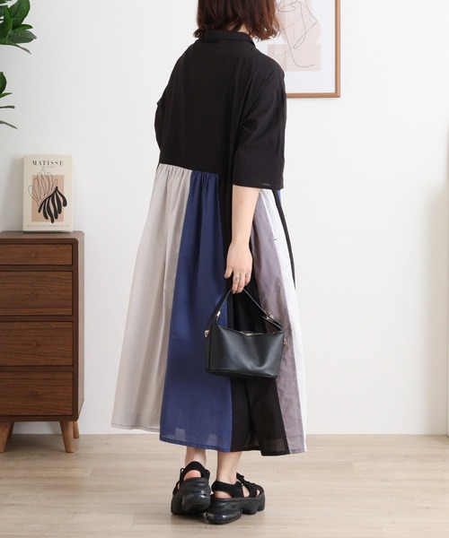 Emago リース刺繍切替えワンピース　ブラック イマゴ / リース刺繍切替えワンピース | BRAND,Emago | アバン