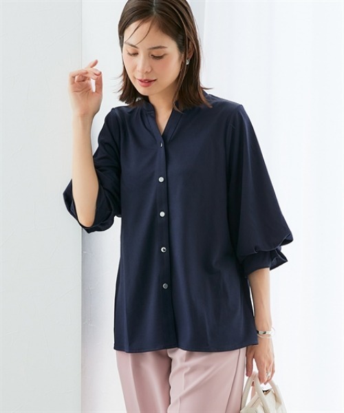 大正メビウスライン 7days Life Styling ブラウス シャツ カットソー素材メタルボタン