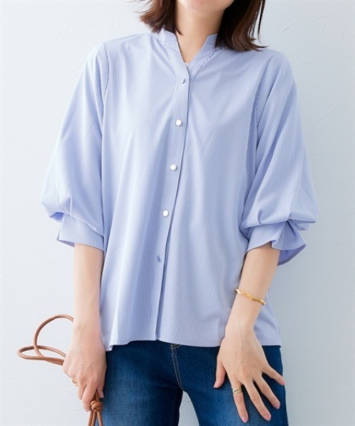 7days Life Styling ブラウス シャツ カットソー素材メタルボタン