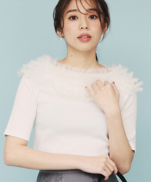 index tシャツ 「美人百花掲載」チュールフリルリブトップス