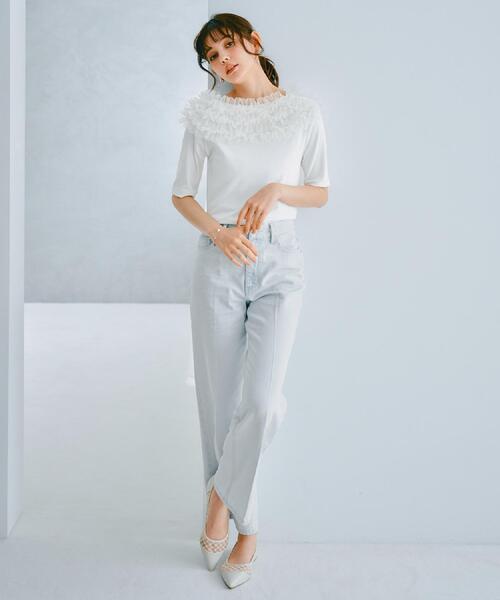 index tシャツ 「美人百花掲載」チュールフリルリブトップス